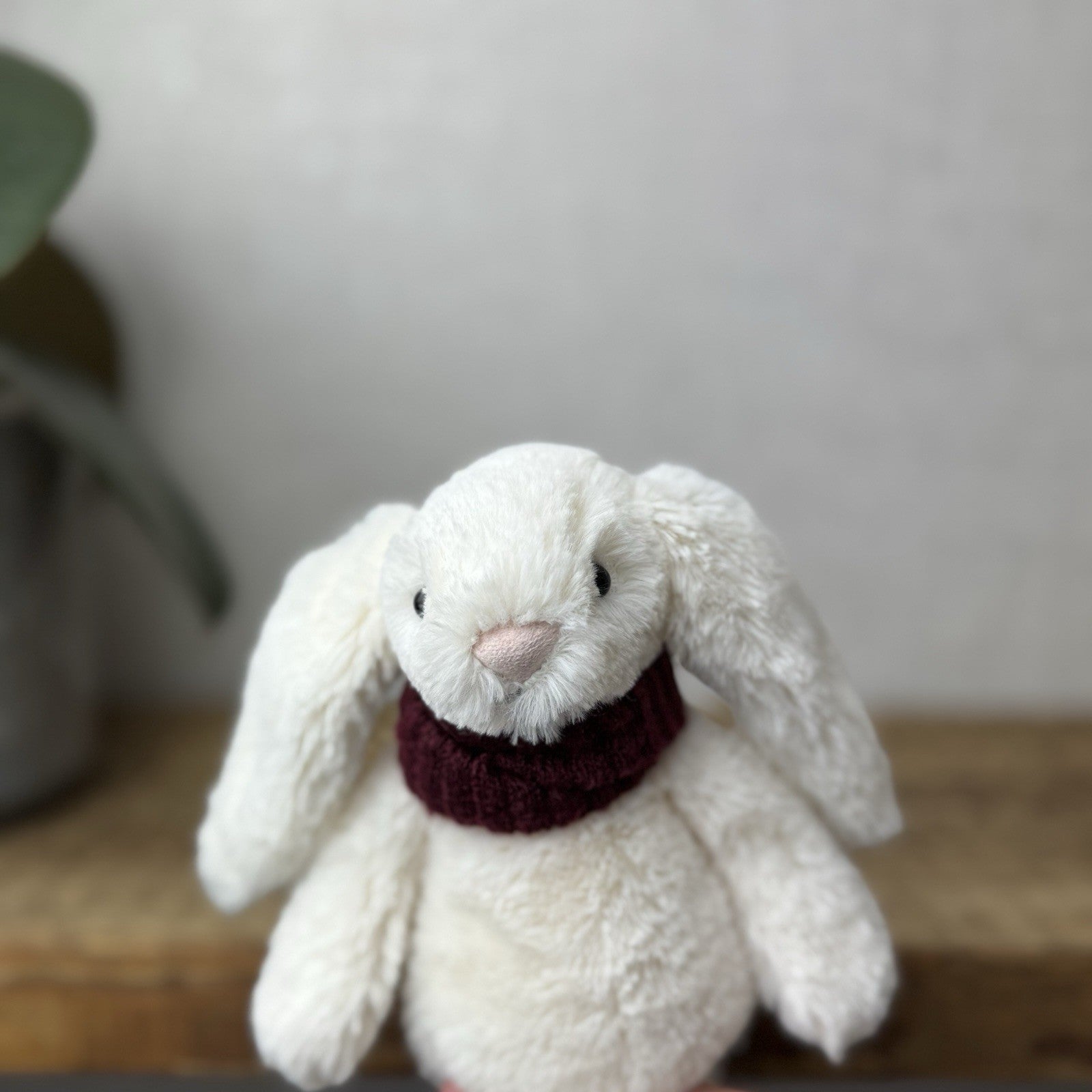 Jellycat Small Bashful Snug Berry Bunny - Small White Bunny Burgundy Scarf 8”