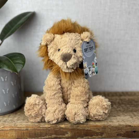 Jellycat Medium Fuddlewuddle Lion - Textured Sitting Lion Beanie Soft Toy 9”