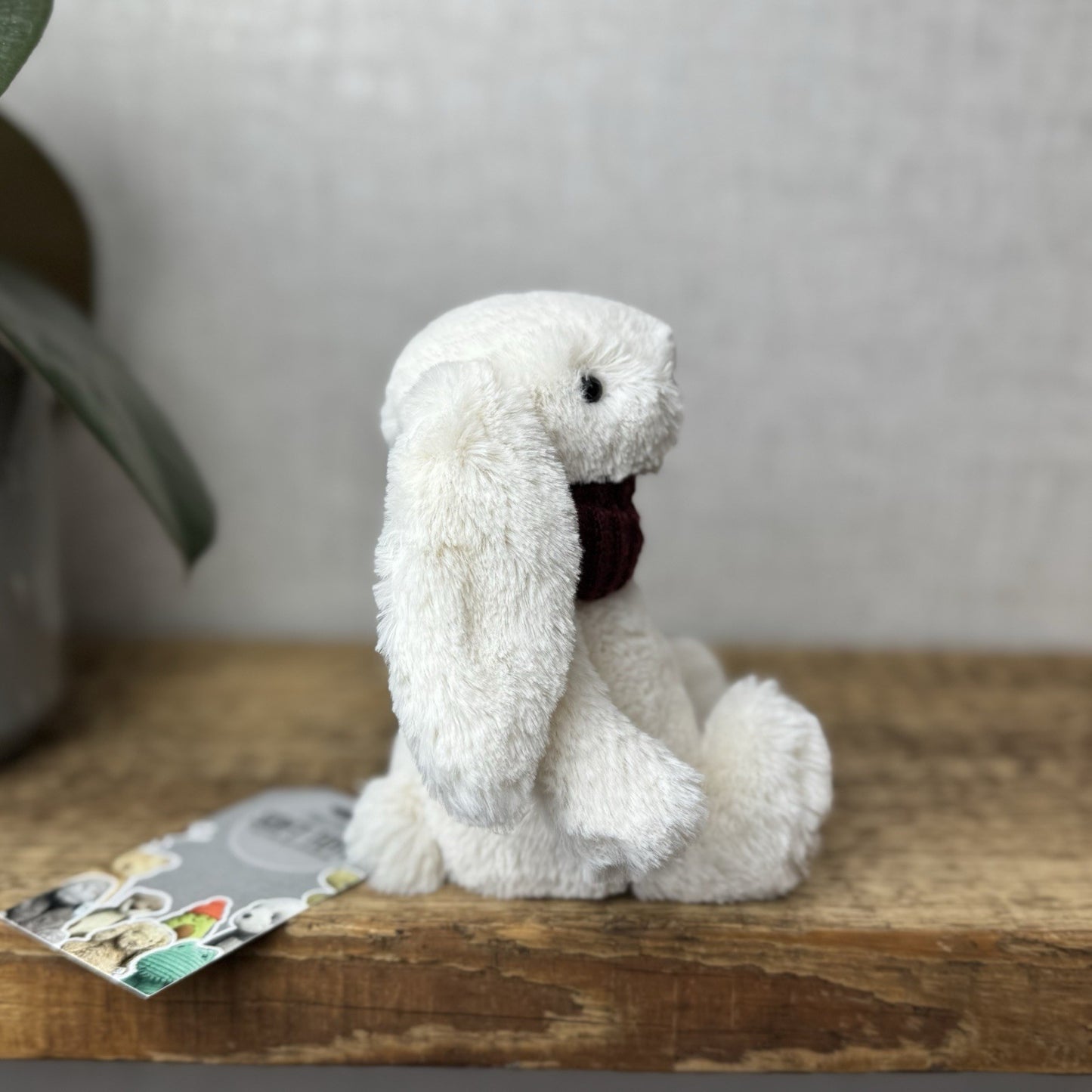 Jellycat Small Bashful Snug Berry Bunny - Small White Bunny Burgundy Scarf 8”