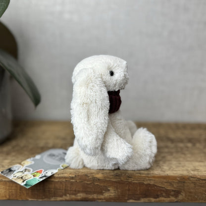Jellycat Small Bashful Snug Berry Bunny - Small White Bunny Burgundy Scarf 8”