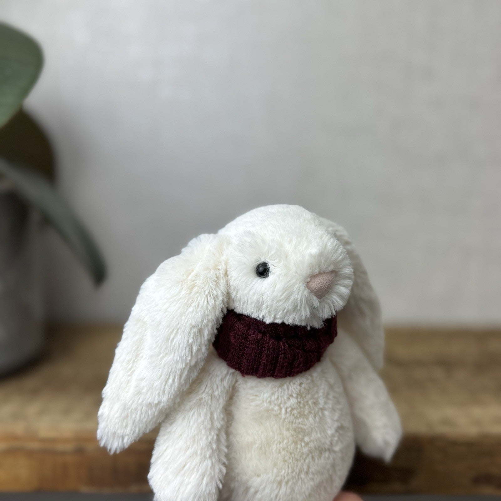Jellycat Small Bashful Snug Berry Bunny - Small White Bunny Burgundy Scarf 8”