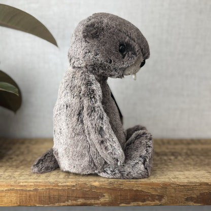 Jellycat Medium Bashful Marmot - Woodland Grey/brown Mix Cottontail Plush 12”