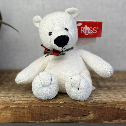 Russ Berrie Luv Pets Whitey Polar Bear Soft Toy Beanie Small Size Bear Tags 6"