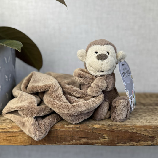 Jellycat Bashful Monkey Soother - Monkey Comforter Blanket Brown Baby Gift NWOT