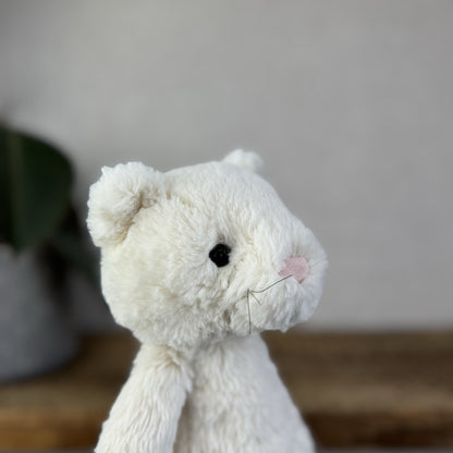 Jellycat Medium Bashful Cream Cat Kitten - Cream Cat With Whiskers Retired 12”