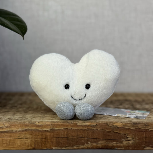 Jellycat Amuseable White Heart - Small Heart Pocket Pal - Small Heart Toy 4”