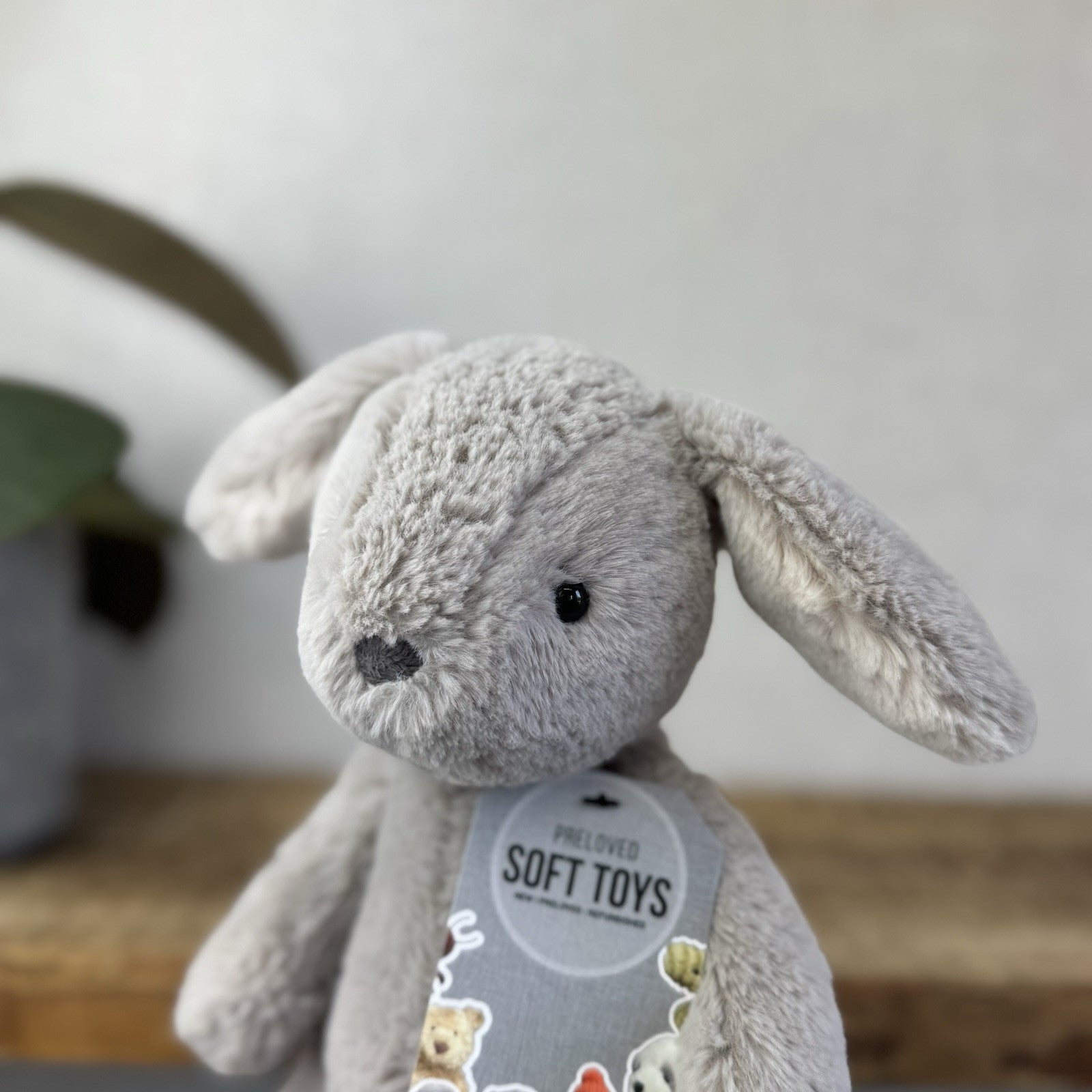 Jellycat Nibs Bunny - Retired Grey Beanie Rabbit - Big Feet Lop Eared 9"