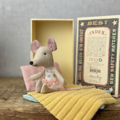 Maileg Little Sister In Matchbox - Retired 2019 - Small Tutu Mouse Spotty Body 