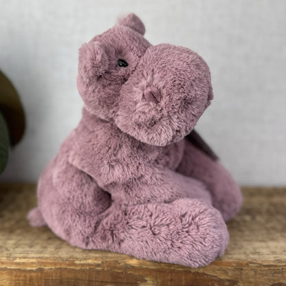 Jellycat Medium Huggady Hippo - Floppy Hippo Beanie Purple Plush Soft Toy 10"