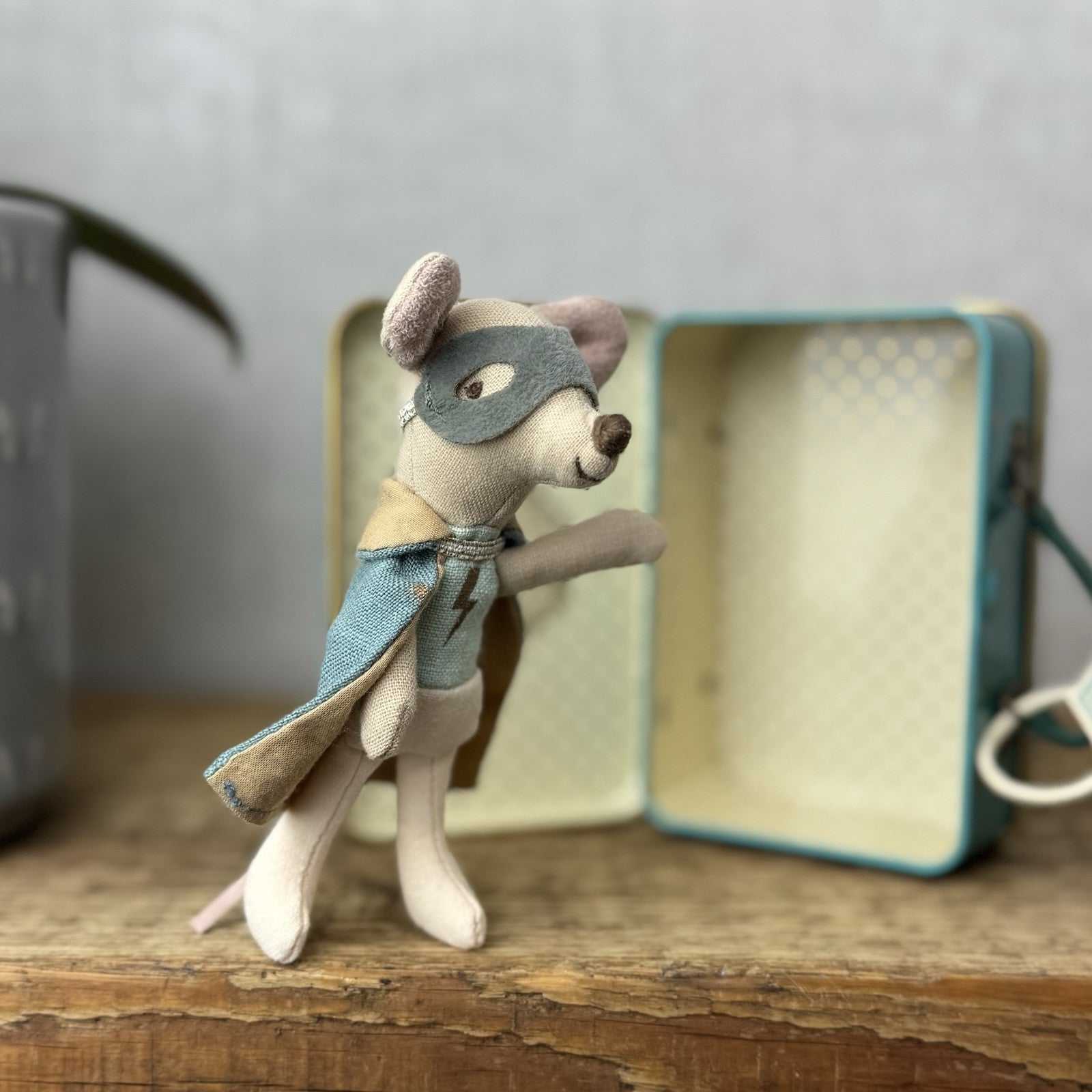 Maileg Superhero In Suitcase - Old Style Retired Superhero Mouse 2017