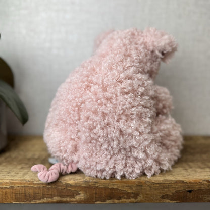 Jellycat Bobbleton Pig - Big Curly Haired Light Pink Pig Rare Retired Beanie 12"