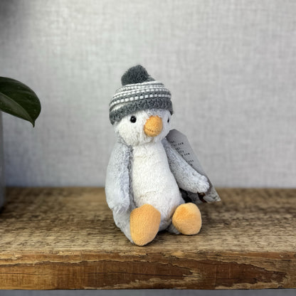 Jellycat Bashful Grey Bobble Hat Penguin - Small Retired Light Grey Penguin 8”